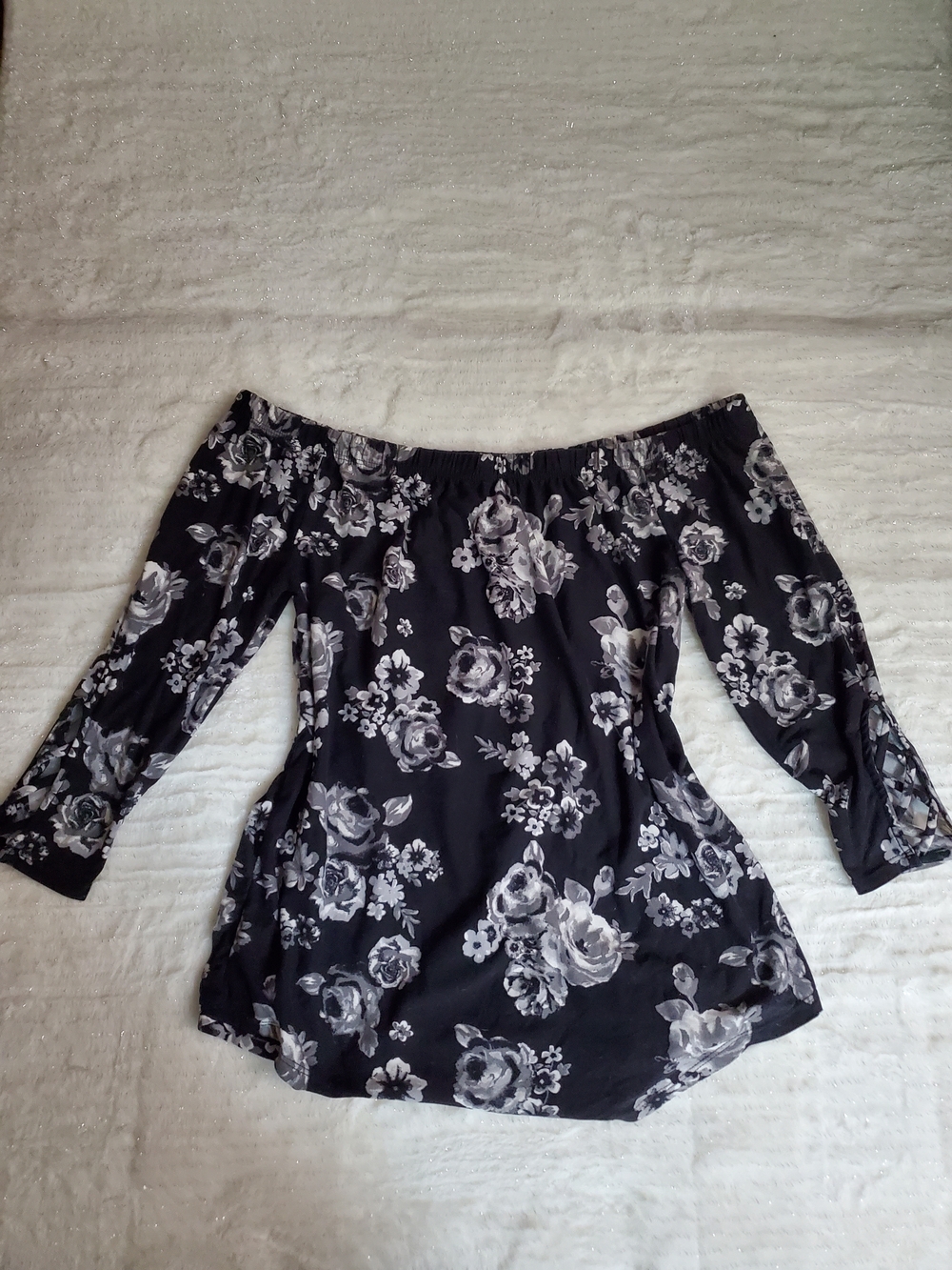 Off-Shoulder Black Floral Women’s Top